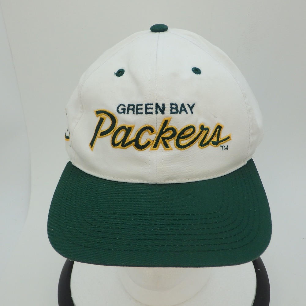 Green Bay Packers Baseball Cap White Green Snap Back Script Sports Specialties - Picture 9 of 15